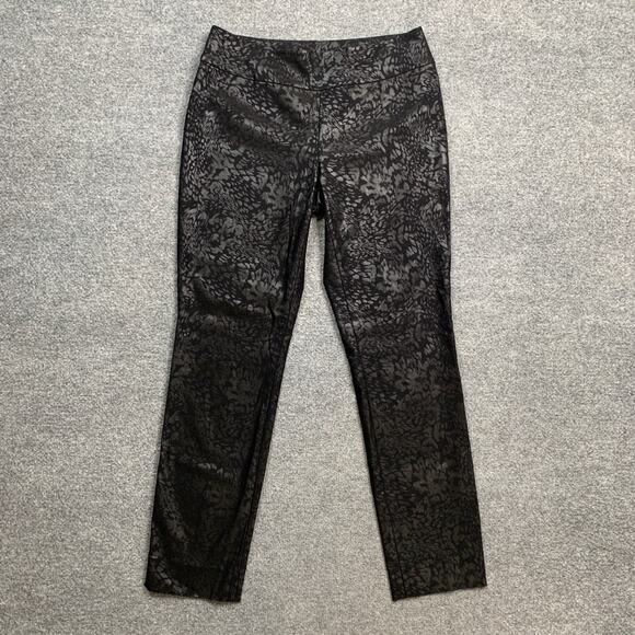 Nic + Zoe Leggings Womens 8 Black Cheetah Coated Metallic Pull On Stretch Ankle - Picture 2 of 11